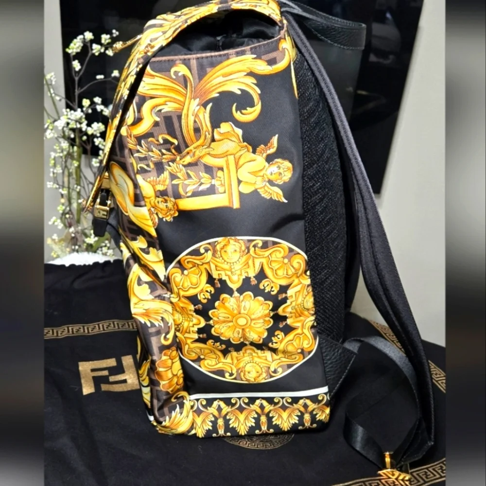 FENDACE Fendi/Vesace Collab Black and Gold Men's / Women's / Unisex Backpack